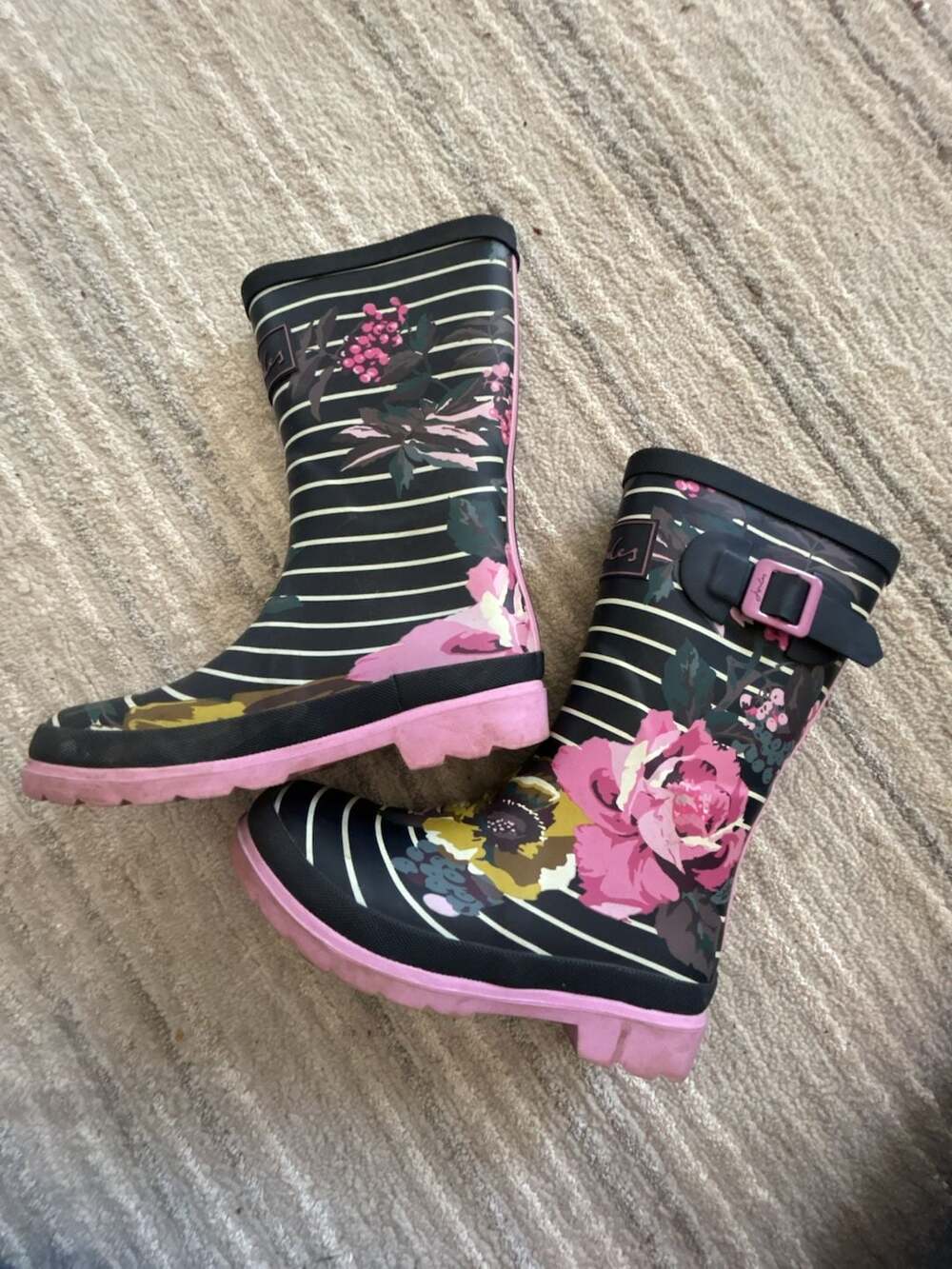 Joules JNR Welly Print Floral Stripe Rain Boots Size US 2